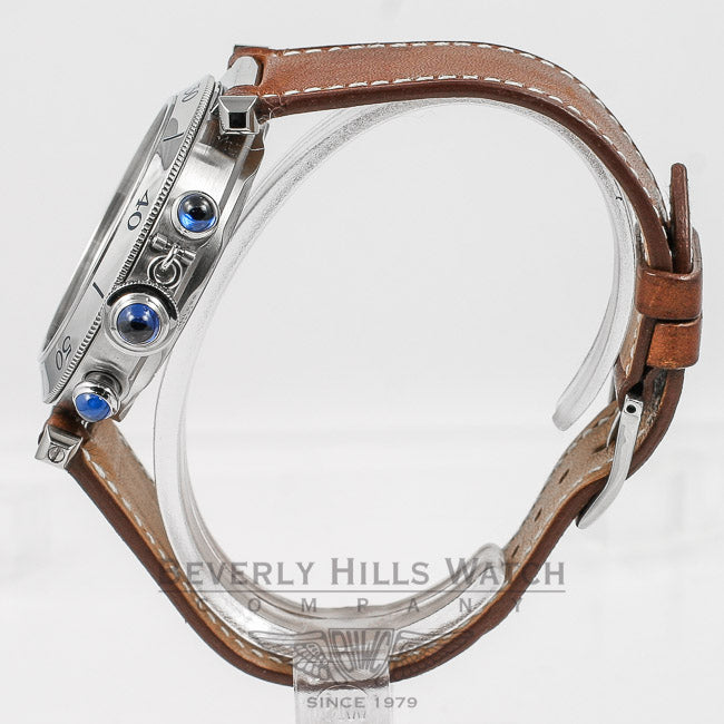 Cartier Pasha Stainless Steel 38mm Automatic Chronograph White Dial Leather Strap Watch W31030H3 Beverly Hills Watch Company Watches