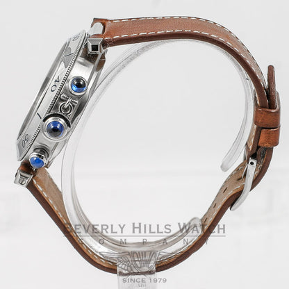 Cartier Pasha Stainless Steel 38mm Automatic Chronograph White Dial Leather Strap Watch W31030H3 Beverly Hills Watch Company Watches