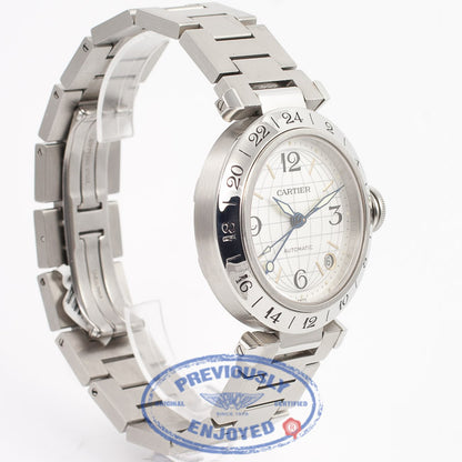 Cartier Pasha GMT 35mm Stainless Steel Bracelet Silver Dial Automatic Watch W31078M7 Beverly Hills Watch Company Watch Store