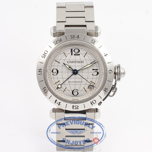 Cartier Pasha GMT 35mm Stainless Steel Bracelet Silver Dial Automatic Watch W31078M7 Beverly Hills Watch Company Watch Store