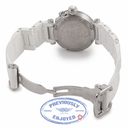 Cartier Pasha Seatimer 33MM Stainless Steel Silver Dial White Rubber Strap W3140002 VPEMNE - Beverly Hills Watch Company Watch Store