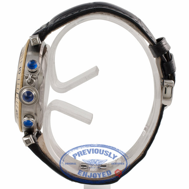 Cartier Pasha Stainless Steel Yellow Gold 38mm Chronograph Silver Dial Leather Strap 2113 H2LARH - Beverly Hills Watch Company Watch Store