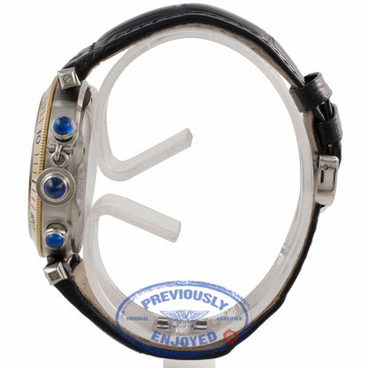 Cartier Pasha Stainless Steel Yellow Gold 38mm Chronograph Silver Dial Leather Strap 2113 H2LARH - Beverly Hills Watch Company Watch Store