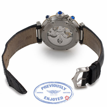 Cartier Pasha Stainless Steel Yellow Gold 38mm Chronograph Silver Dial Leather Strap 2113 H2LARH - Beverly Hills Watch Company Watch Store