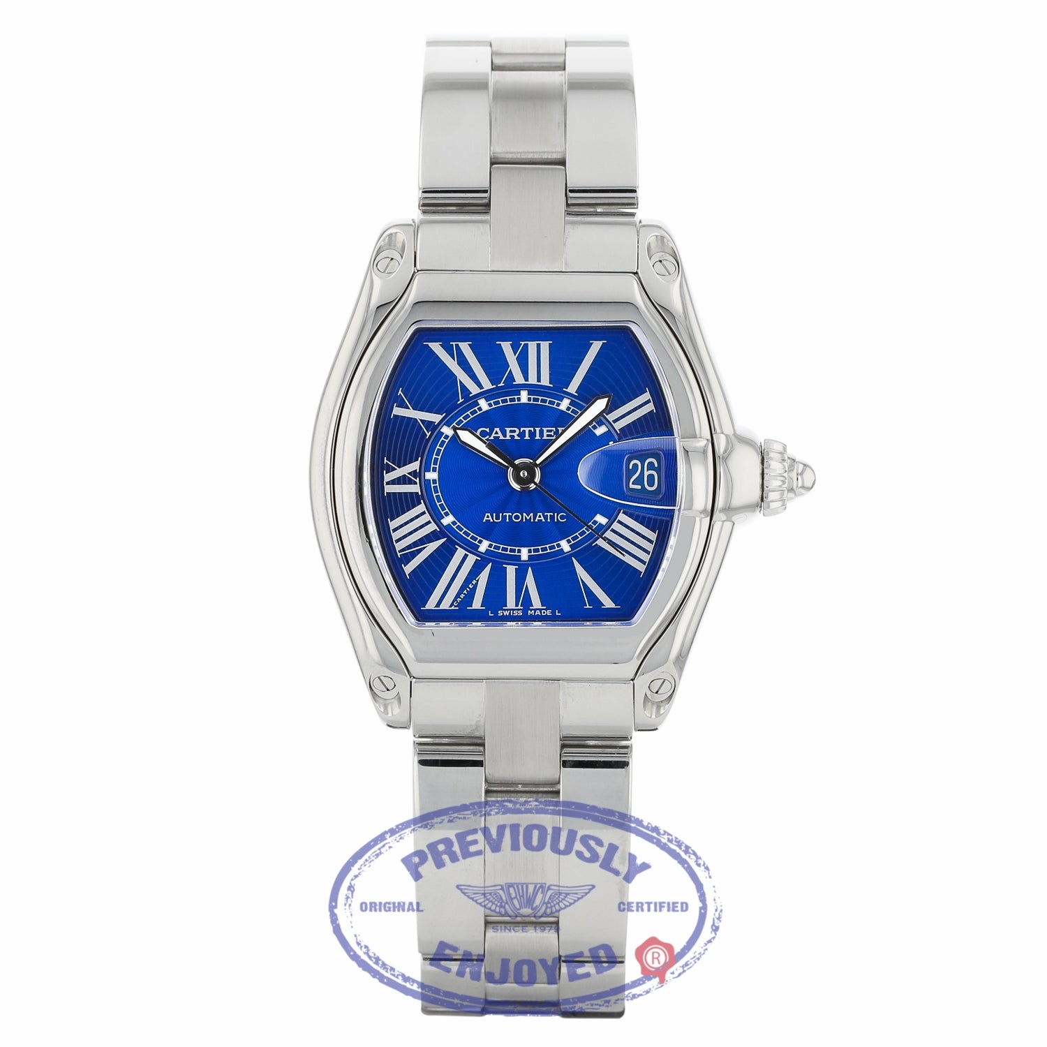 Cartier Roadster Stainless Steel Large Blue Sunray Dial W62048V3 XRW6AH - Beverly Hills Watch