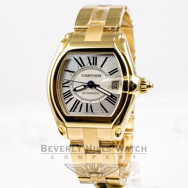 Cartier Roadster Large 18K Yellow Gold Silver Roman Dial Automatic Watch W62005V1 Beverly Hills Watch Company Watches