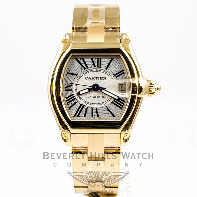 Cartier Roadster Large 18K Yellow Gold Silver Roman Dial Automatic Watch W62005V1 Beverly Hills Watch Company Watches