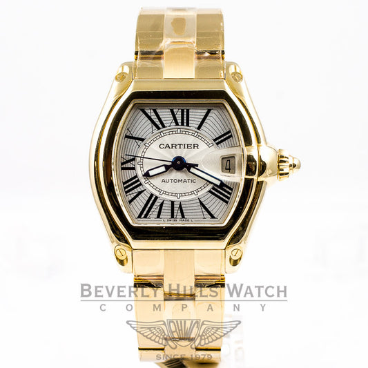 Cartier Roadster Large 18K Yellow Gold Silver Roman Dial Automatic Watch W62005V1 Beverly Hills Watch Company Watches