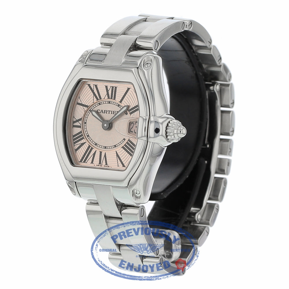 Cartier Roadster Quartz Small Stainless Steel Pink Dial W62617V3 XACQM8 - Beverly Hills Watch