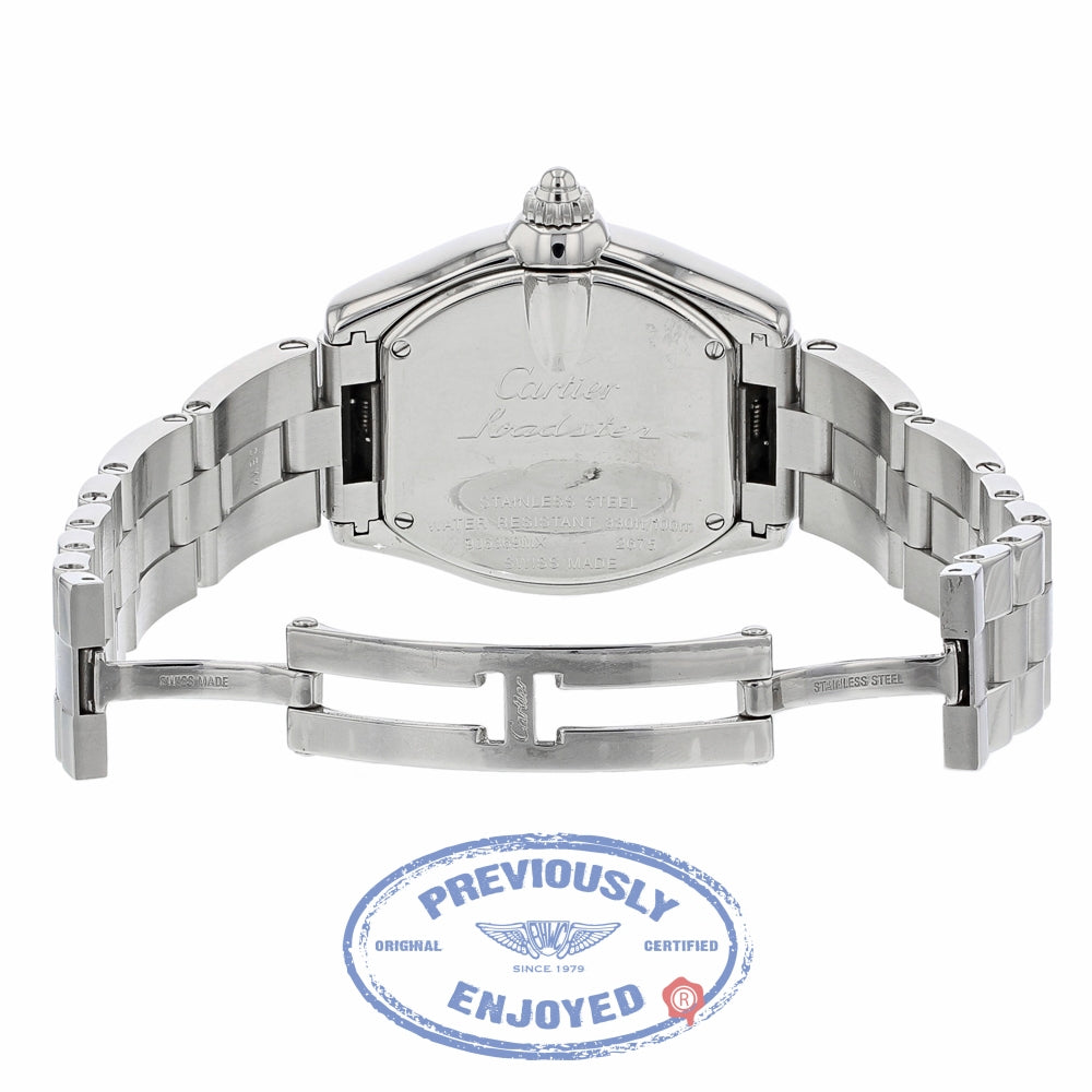 Cartier Roadster Quartz Small Stainless Steel Pink Dial W62617V3 XACQM8 - Beverly Hills Watch