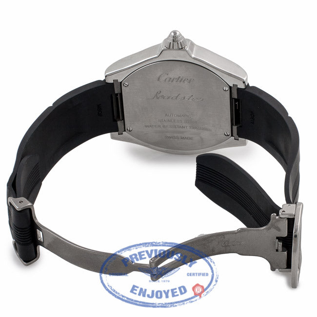 Cartier Roadster S Large Stainless Steel ADLC Coating Bezel Silver Dial Rubber Strap W6206018 PNV4UQ - Beverly Hills Watch Company Watch Store