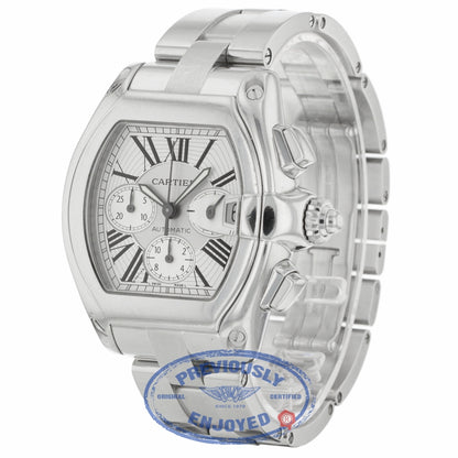 Cartier Roadster XL Stainless Steel Bracelet Silver Roman Numeral Dial W62019X6 JL32WD - Beverly Hills Watch Company