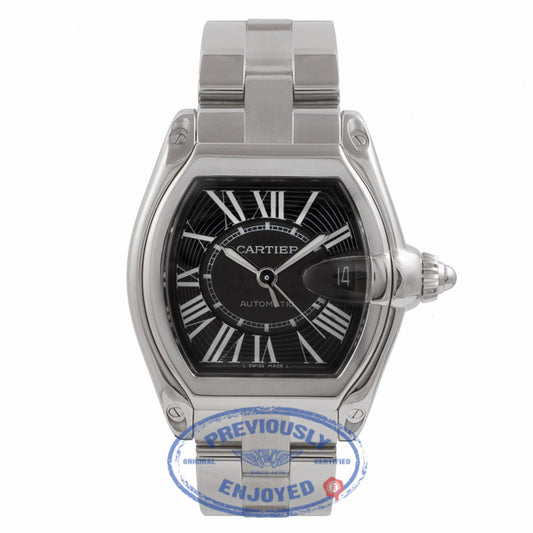 Cartier Roadster Large Stainless Steel Black Roman Numeral Dial W6206017 STT5RN - Beverly Hills Watch Company