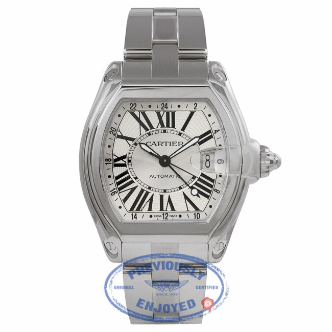 Cartier Roadster XL GMT Automatic Stainless Steel Silver Dial W62032X6 EVCAAJ - Beverly Hills Watch Store
