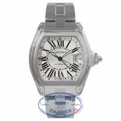 Cartier Roadster XL GMT Automatic Stainless Steel Silver Dial W62032X6 EVCAAJ - Beverly Hills Watch Store