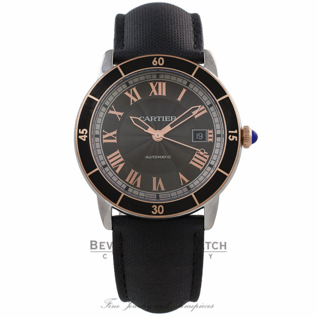 Cartier Ronde Croisiere 42MM Grey Dial Rose Gold Markings Black Leather Strap W2RN0005 PPTVFW - Beverly Hills Watch Company Watch Store