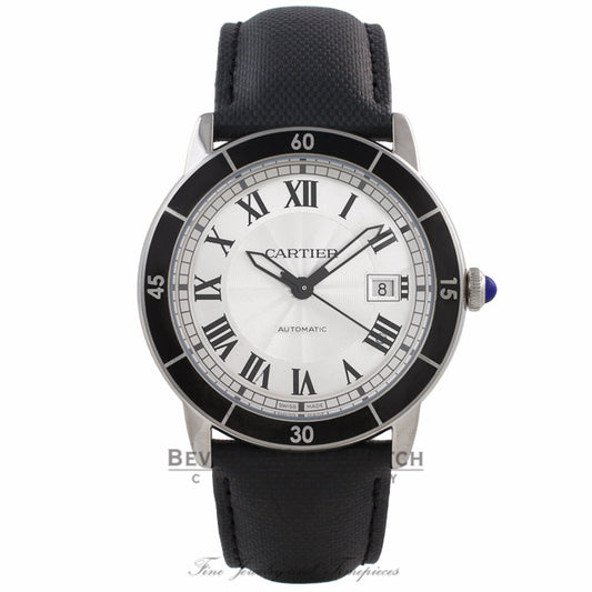 Cartier Ronde Croisiere 42MM Silver Dial Black Leather Strap WSRN0002 5Z4QAP - Beverly Hills Watch Company Watch Store