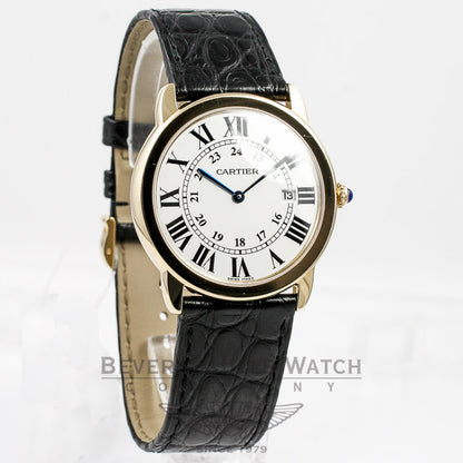 Cartier Ronde Solo Large Yellow Gold Case Silver Arabic Dial Crocodile Leather Strap W6700455 Beverly Hills Watch Company Watches