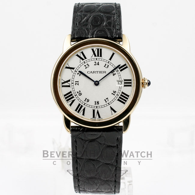 Cartier Ronde Solo Large Yellow Gold Case Silver Arabic Dial Crocodile Leather Strap W6700455 Beverly Hills Watch Company Watches