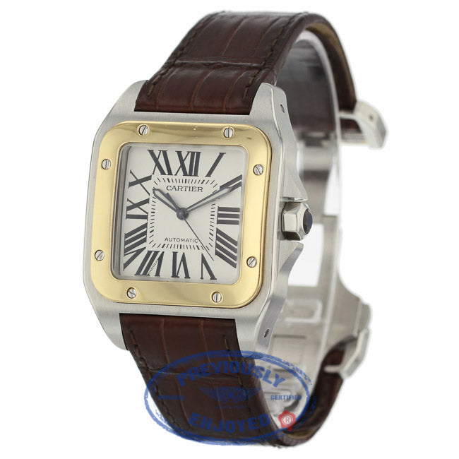 Cartier Santos 100 Large Yellow Gold Stainless Steel W20072X7 UL7PYP - Beverly Hills Watch Company