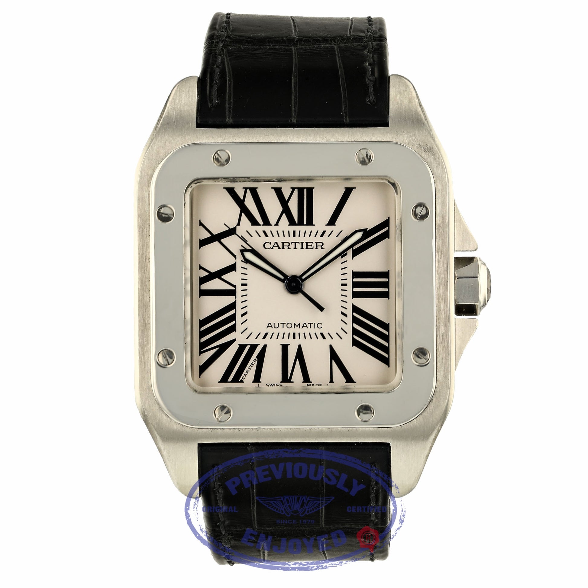 Cartier Santos 100 Large Mens Stainless Steel Leather Strap Automatic W20073X8 HWQNN9 - Beverly Hills Watch Company