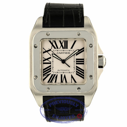 Cartier Santos 100 Large Mens Stainless Steel Leather Strap Automatic W20073X8 HWQNN9 - Beverly Hills Watch Company