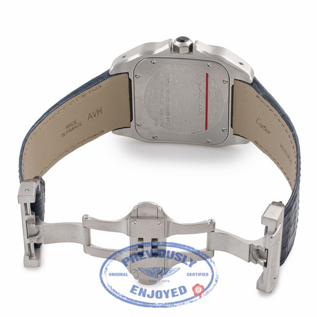 Cartier Santos 100 Large Mens Stainless Steel Leather Strap Watch W20073X8 DQD868 - Beverly Hills Watch Company Watch Store