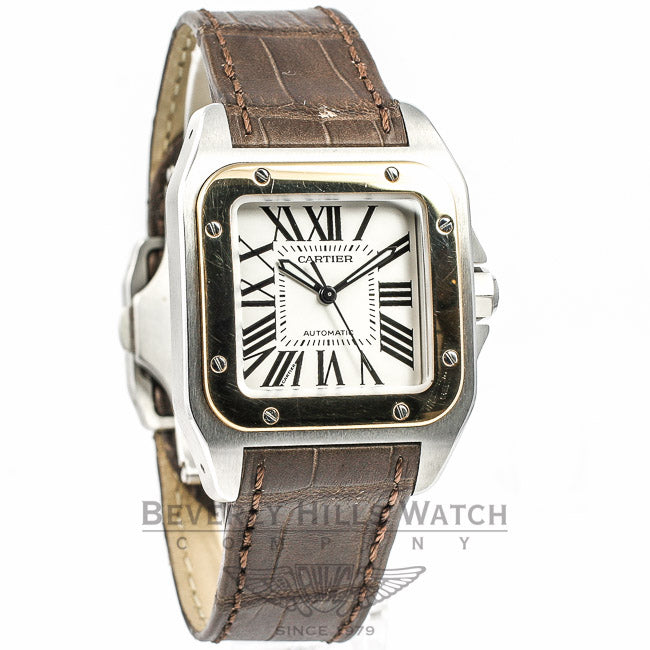 Cartier Santos 100 Medium Two-Tone Leather Strap Watch W20107X7