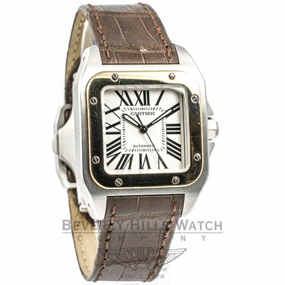 Cartier Santos 100 Medium Two-Tone Leather Strap Watch W20107X7
