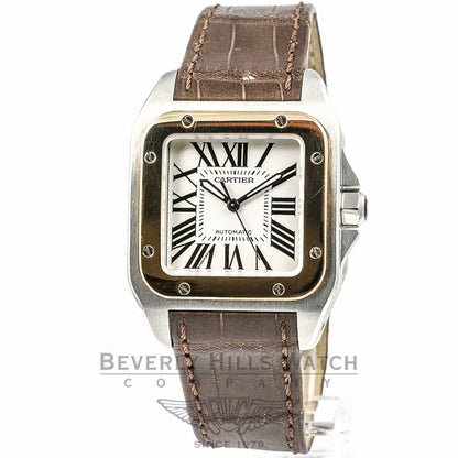 Cartier Santos 100 Medium Two-Tone Leather Strap Watch W20107X7