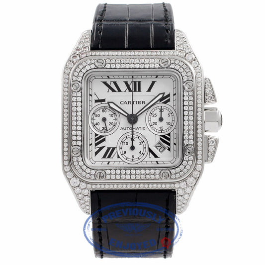 Cartier Santos 100 XL Chronograph Stainless Steel Custom Diamond Set W20090X8 DKHQZX