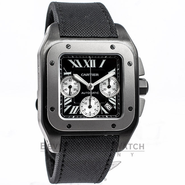 Cartier Santos XL Chronograph Black PVD Case Titanium Bezel Black Roman Dial Watch W2020005 Beverly Hills Watch Company Watches