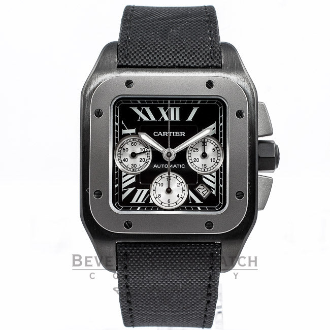 Cartier Santos XL Chronograph Black PVD Case Titanium Bezel Black Roman Dial Watch W2020005 Beverly Hills Watch Company Watches