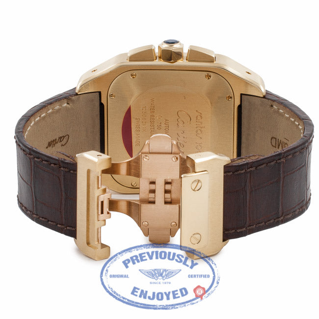 Cartier Santos 100 XL Chronograph 18K Yellow Gold Case Silver Dial W20096Y1 RVXPKM - Beverly Hills Watch Company Watch Store