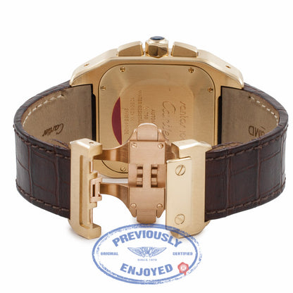 Cartier Santos 100 XL Chronograph 18K Yellow Gold Case Silver Dial W20096Y1 RVXPKM - Beverly Hills Watch Company Watch Store