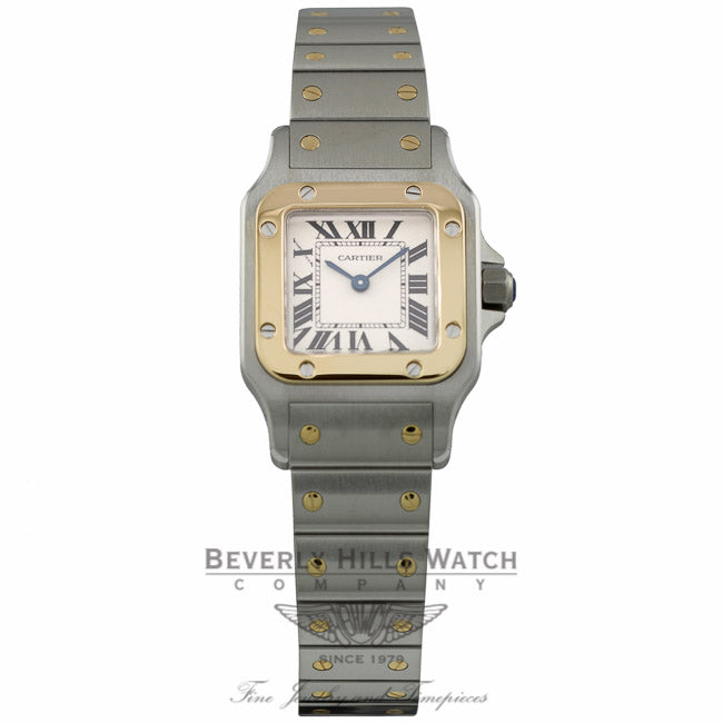 Cartier Santos Galbee Small Quartz 18k Yellow Gold Stainless Steel Silver Dial W20012C4 V783ZE - Beverly Hills Watch Company