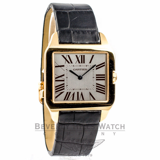 Cartier Santos Dumont 18K Rose Gold Rhodium Roman Numeral Dial Black Crocodile Leather Strap Watch W2006951 Beverly Hills Watch Company Watches