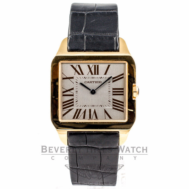 Cartier Santos Dumont 18K Rose Gold Rhodium Roman Numeral Dial Black Crocodile Leather Strap Watch W2006951 Beverly Hills Watch Company Watches