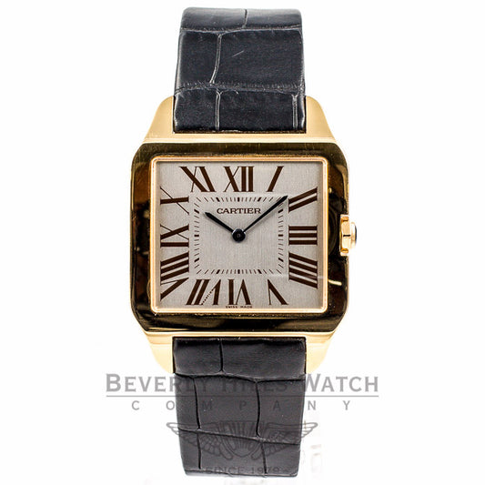 Cartier Santos Dumont 18K Rose Gold Rhodium Roman Numeral Dial Black Crocodile Leather Strap Watch W2006951 Beverly Hills Watch Company Watches