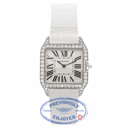Cartier Santos Dumont Small 18k White Gold Diamond Bezel Silver Dial WH100251 CIJZR5 - Beverly Hills Watch Company Watch Store