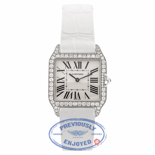 Cartier Santos Dumont Small 18k White Gold Diamond Bezel Silver Dial WH100251 CIJZR5 - Beverly Hills Watch Company Watch Store
