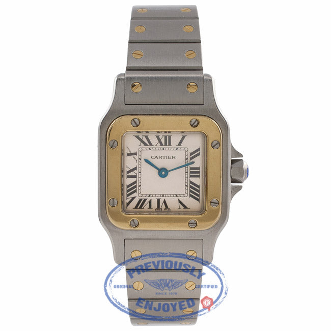 Cartier Santos Galbee Small Quartz 18k Yellow Gold Stainless Steel Silver Dial W20012C4 TVJ6KG - Beverly Hills Watch Company Watch Store
