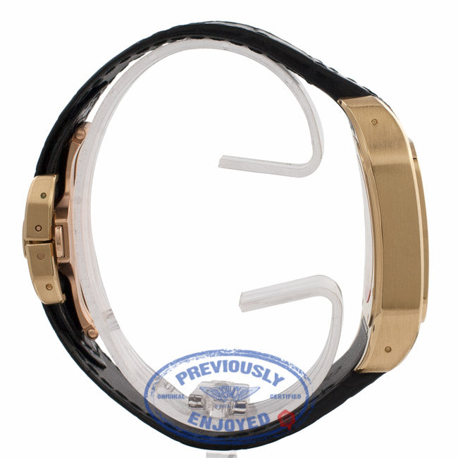 Cartier Santos Yellow Gold White Dial Black Alligator Strap W20071Y1 5L2F5Y - Beverly Hills Watch Store