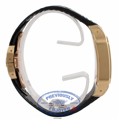 Cartier Santos Yellow Gold White Dial Black Alligator Strap W20071Y1 5L2F5Y - Beverly Hills Watch Store