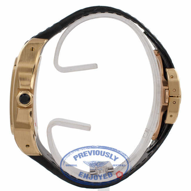 Cartier Santos Yellow Gold White Dial Black Alligator Strap W20071Y1 5L2F5Y - Beverly Hills Watch Store