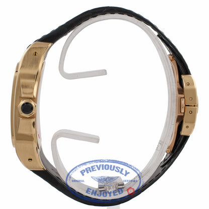Cartier Santos Yellow Gold White Dial Black Alligator Strap W20071Y1 5L2F5Y - Beverly Hills Watch Store