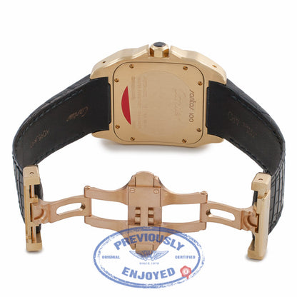 Cartier Santos Yellow Gold White Dial Black Alligator Strap W20071Y1 5L2F5Y - Beverly Hills Watch Store