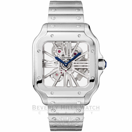 Cartier Santos Skeleton Large Stainless Steel Manual Wind WHSA0007 YP0VUX - Beverly Hills Watch