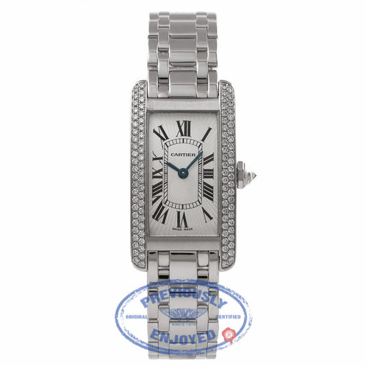 Cartier Tank Americain White Gold Diamond Bezel Silver Dial WB7073L1 T3XXH5 - Beverly Hills Watch Store