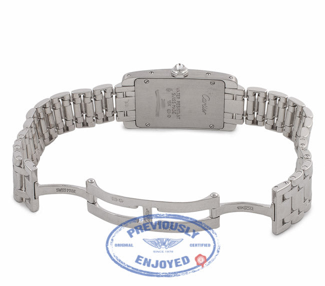 Cartier Tank Americain White Gold Diamond Bezel Silver Dial WB7073L1 T3XXH5 - Beverly Hills Watch Store